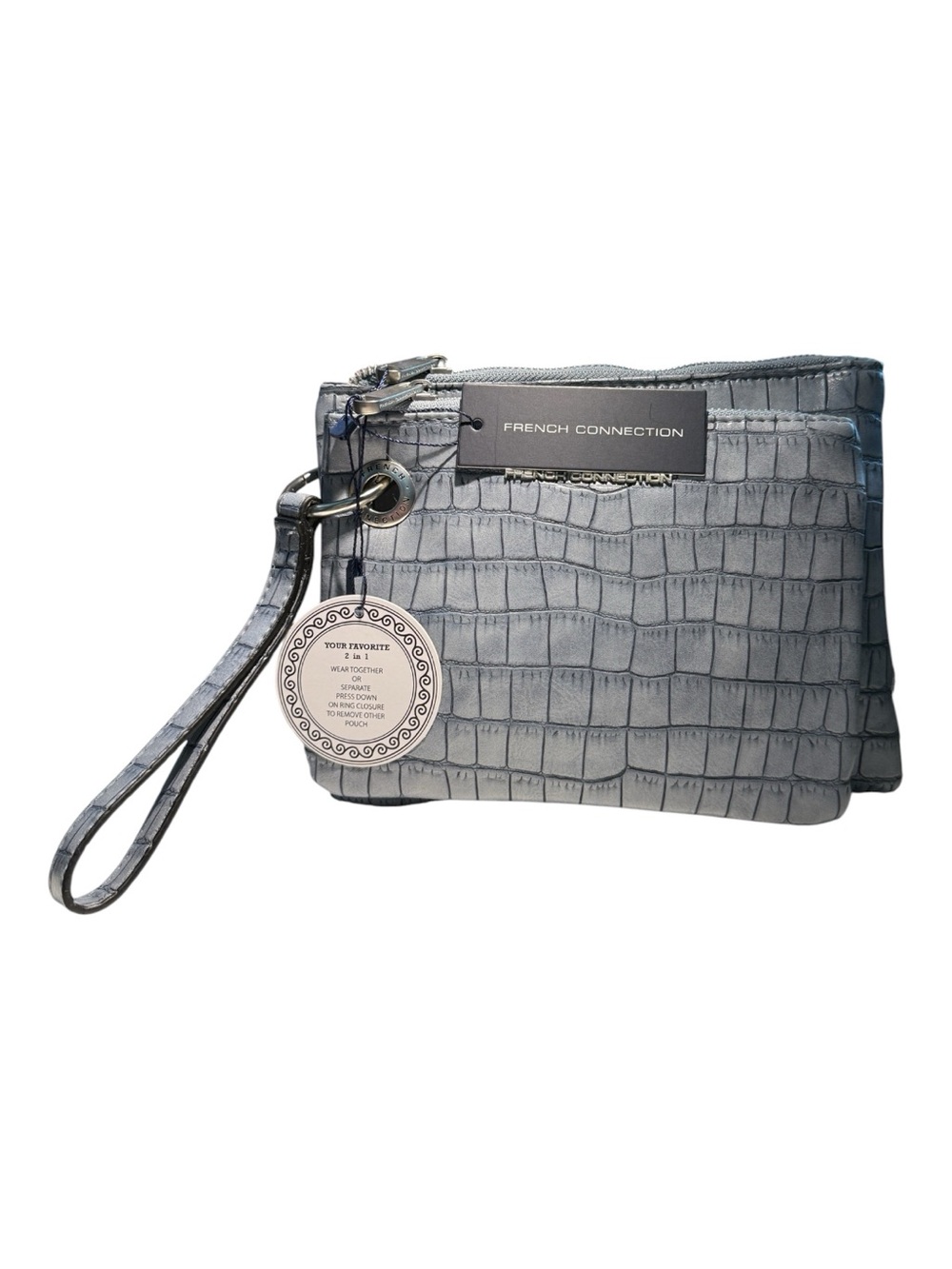 French Connection Dale Croco Double Slim Pouches Wristlet Denim NWT